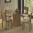 Conjunto Sala de Jantar Madesa Débora Mesa Tampo de Vidro Redondo 4 Cadeiras Rustic/Hibiscos