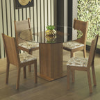 Conjunto Sala de Jantar Madesa Débora Mesa Tampo de Vidro Redondo 4 Cadeiras Rustic/Lírio Bege