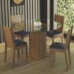 Conjunto Sala de Jantar Madesa Débora Mesa Tampo de Vidro Redondo 4 Cadeiras Rustic/Preto