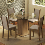 Conjunto Sala de Jantar Madesa Nanda Mesa Tampo de Vidro Redondo 4 Cadeiras Rustic/Crema/Bege