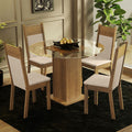 Conjunto Sala de Jantar Madesa Beta Mesa Tampo de Vidro Redondo 4 Cadeiras Rustic/Crema/Bege