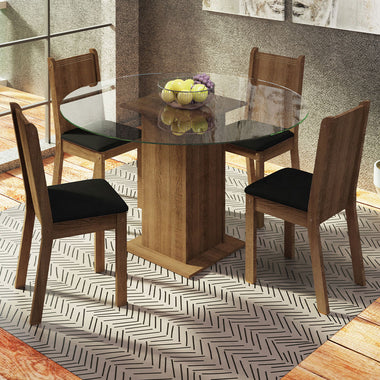 Conjunto Sala de Jantar Madesa Paula Mesa Tampo de Vidro Redondo 4 Cadeiras Rustic/Preto