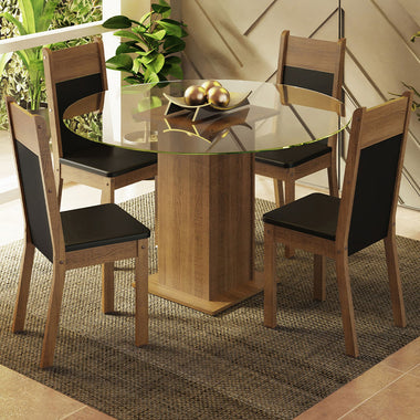 Conjunto Sala de Jantar Madesa Ana Mesa Tampo de Vidro Redondo 4 Cadeiras Rustic/Preto