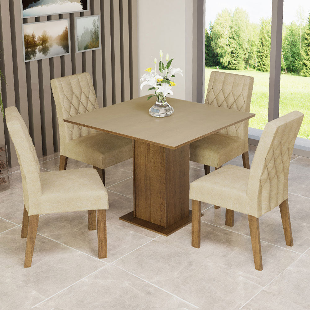 Conjunto Sala de Jantar Madesa Rejane Mesa Tampo de Madeira 4 Cadeiras Rustic/Crema/Imperial