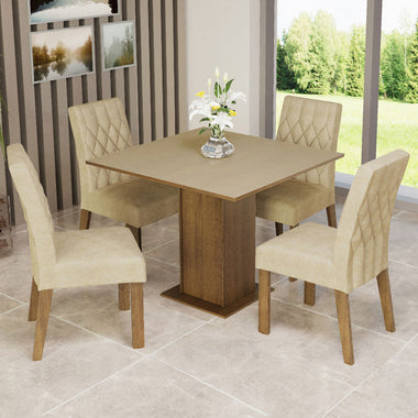Conjunto Sala de Jantar Madesa Rejane Mesa Tampo de Madeira 4 Cadeiras Rustic/Crema/Imperial