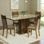 Conjunto Sala de Jantar Mesa Tampo de Vidro 4 Cadeiras Crema/Rustic/Bege Greta Madesa