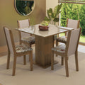 Conjunto Sala de Jantar Mesa Tampo de Vidro 4 Cadeiras Rustic/Crema/Hibiscos Tifani Madesa