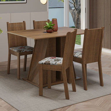 Conjunto Sala de Jantar Mesa Tampo de Madeira 4 Cadeiras Rustic/Hibiscos Marilyn Madesa