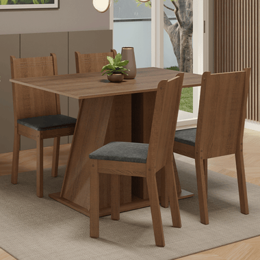 Conjunto Sala de Jantar Mesa Tampo de Madeira 4 Cadeiras Rustic/Silver Marilyn Madesa