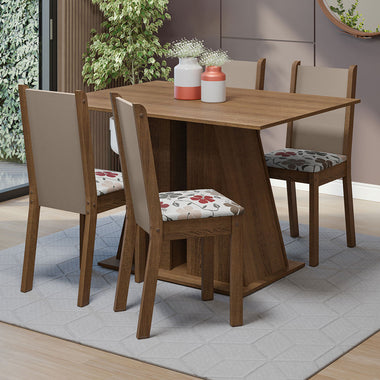 Conjunto Sala de Jantar Mesa Tampo de Madeira 4 Cadeiras Rustic/Hibiscos Sophie Madesa