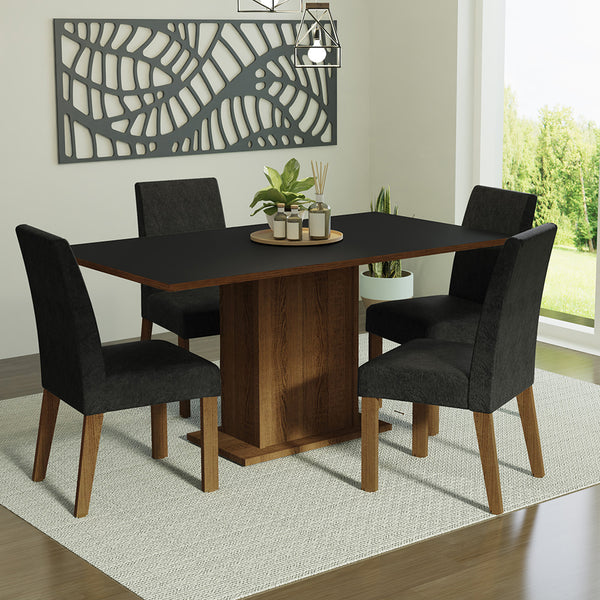 Conjunto Sala de Jantar Mesa Tampo de Madeira 4 Cadeiras Rustic/Preto/Oxford Keila Madesa