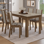Conjunto Sala de Jantar Magnólia Mesa Tampo de Vidro 4 Cadeiras Rustic/Crema/Floral Hibiscos Madesa