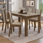Conjunto Sala de Jantar Magnólia Mesa Tampo de Vidro 4 Cadeiras Rustic/Crema/Sintético Bege Madesa