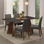Conjunto Sala de Jantar Mesa Tampo de Madeira 4 Cadeiras Rustic/Preto/Silver April Madesa