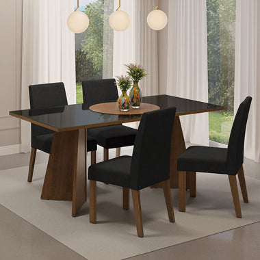 Conjunto Sala de Jantar Mesa Tampo de Vidro 4 Cadeiras Rustic/Preto/Oxford Taylor Madesa