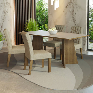 Conjunto Sala de Jantar Mesa Tampo de Madeira 4 Cadeiras Rustic/Crema/Imperial Ruby Madesa