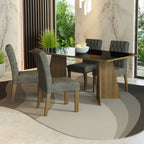 Conjunto Sala de Jantar Mesa Tampo de Vidro 4 Cadeiras Rustic/Preto/Silver Harper Madesa