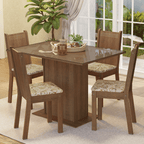 Conjunto Sala de Jantar Mesa Tampo de Vidro 4 Cadeiras Rustic/Lírio Bege Camélia Madesa