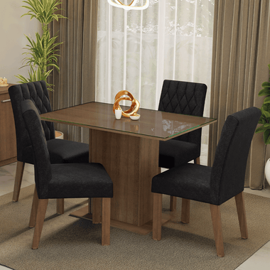 Conjunto Sala de Jantar Mesa Tampo de Vidro 4 Cadeiras Rustic/Oxford Reale Madesa