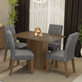 Conjunto Sala de Jantar Mesa Tampo de Vidro 4 Cadeiras Rustic/Silver Reale Madesa