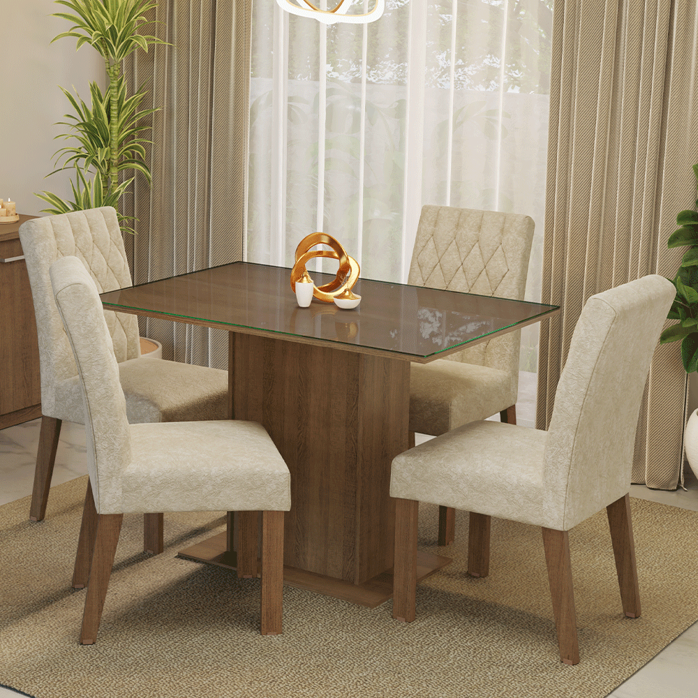 Conjunto Sala de Jantar Mesa Tampo de Vidro 4 Cadeiras Rustic/Imperial Reale Madesa