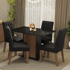 Conjunto Sala de Jantar Mesa Tampo de Vidro 4 Cadeiras Rustic/Preto/Oxford Reale Madesa