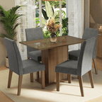 Conjunto Sala de Jantar Mesa Tampo de Vidro 4 Cadeiras Rustic/Silver Zion Madesa