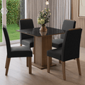 Conjunto Sala de Jantar Tampo de Vidro 4 Cadeiras Rustic/Preto/Oxford Sines Madesa