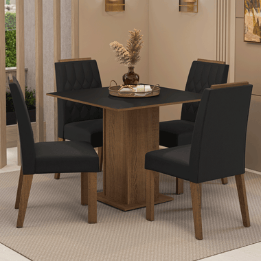 Conjunto Sala de Jantar Tampo de Madeira 4 Cadeiras Rustic/Preto/Oxford Cannes Madesa