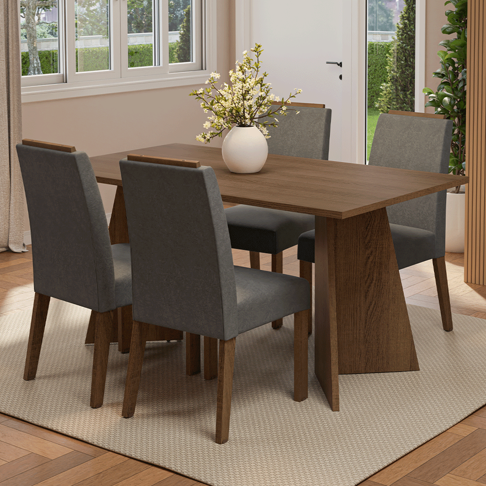 Conjunto Sala de Jantar Tampo de Madeira 4 Cadeiras Rustic/Silver Évora Madesa
