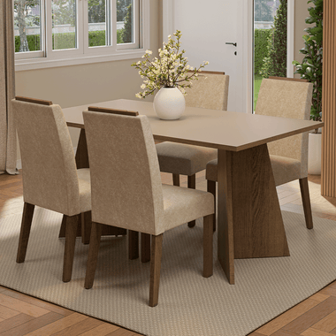 Conjunto Sala de Jantar Tampo de Madeira 4 Cadeiras Rustic/Crema/Imperial Évora Madesa
