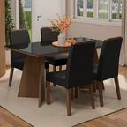 Conjunto Sala de Jantar Tampo de Vidro 4 Cadeiras Rustic/Preto/Oxford Braga Madesa