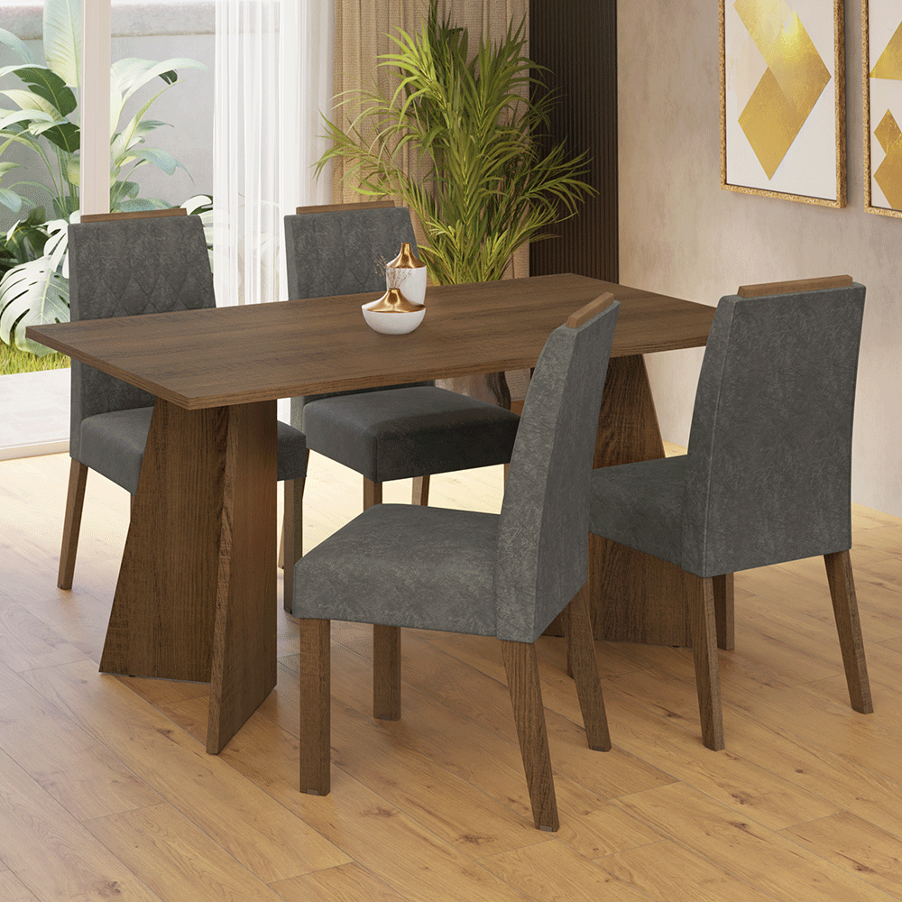 Conjunto Sala de Jantar Tampo de Madeira 4 Cadeiras Rustic/Silver Tulum Madesa