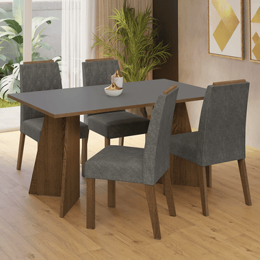 Conjunto Sala de Jantar Tampo de Madeira 4 Cadeiras Rustic/Cinza/Silver Tulum Madesa