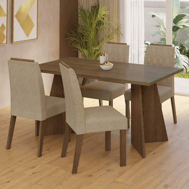 Conjunto Sala de Jantar Mesa Tampo de Vidro 4 Cadeiras Rustic/Imperial Porto Madesa