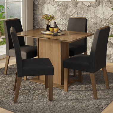 Conjunto Sala de Jantar Tampo de Vidro 4 Cadeiras Rustic/Oxford Jasmin Madesa