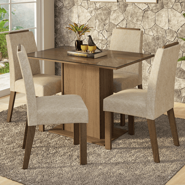 Conjunto Sala de Jantar Tampo de Vidro 4 Cadeiras Rustic/Imperial Jasmin Madesa
