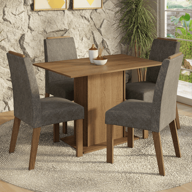 Conjunto Sala de Jantar Tampo de Madeira 4 Cadeiras Rustic/Silver Acácia Madesa