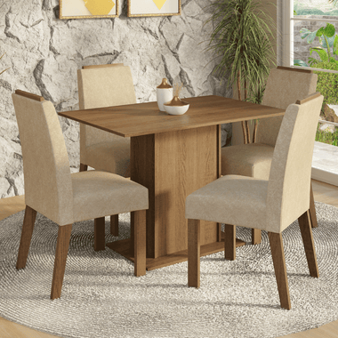 Conjunto Sala de Jantar Tampo de Madeira 4 Cadeiras Rustic/Imperial Acácia Madesa