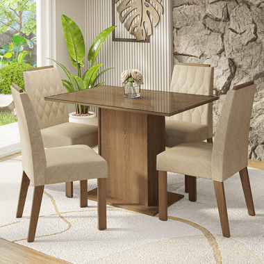 Conjunto Sala de Jantar Tampo de Vidro 4 Cadeiras Rustic/Imperial Pitanga Madesa