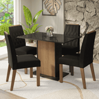 Conjunto Sala de Jantar Tampo de Vidro 4 Cadeiras Rustic/Preto/Oxford Pitanga Madesa