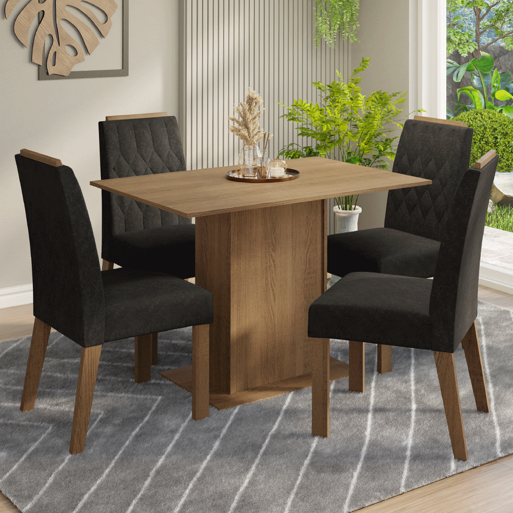 Conjunto Sala de Jantar Tampo de Madeira 4 Cadeiras Rustic/Oxford Romã Madesa