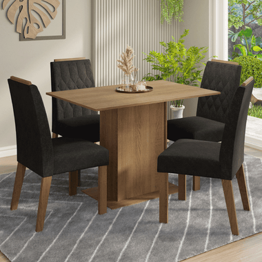 Conjunto Sala de Jantar Tampo de Madeira 4 Cadeiras Rustic/Oxford Romã Madesa