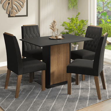 Conjunto Sala de Jantar Tampo de Madeira 4 Cadeiras Rustic/Preto/Oxford Romã Madesa