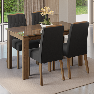 Conjunto Sala de Jantar Tampo de Vidro 4 Cadeiras Rustic/Oxford Pétala Madesa