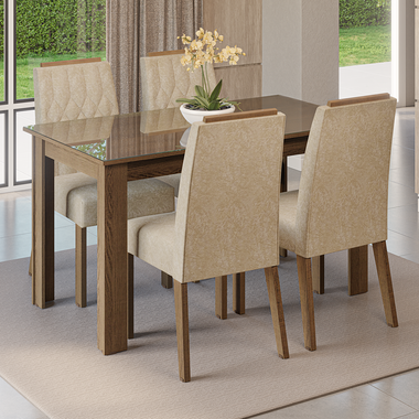 Conjunto Sala de Jantar Tampo de Vidro 4 Cadeiras Rustic/Imperial Pétala Madesa