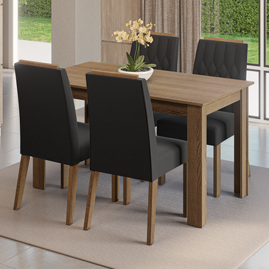 Conjunto Sala de Jantar Tampo de Madeira 4 Cadeiras Rustic/Oxford Hera Madesa