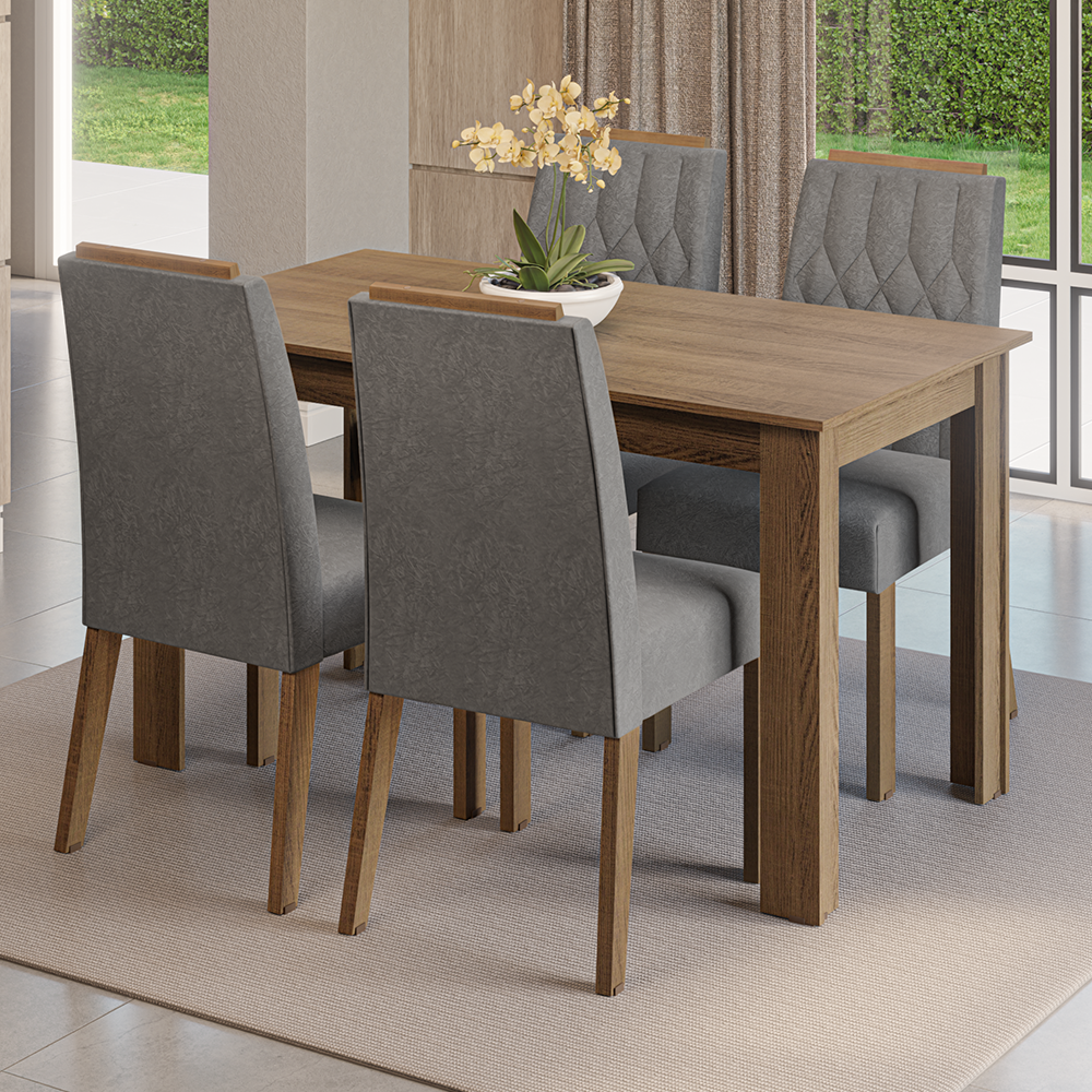 Conjunto Sala de Jantar Tampo de Madeira 4 Cadeiras Rustic/Silver Hera Madesa
