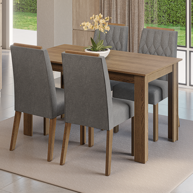 Conjunto Sala de Jantar Tampo de Madeira 4 Cadeiras Rustic/Silver Hera Madesa