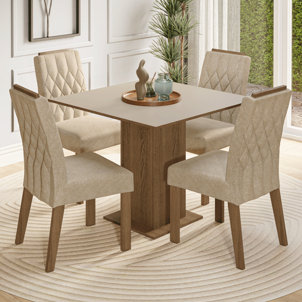 Conjunto Sala de Jantar Tampo de Madeira 4 Cadeiras Rustic/Crema/Imperial Verbena Madesa